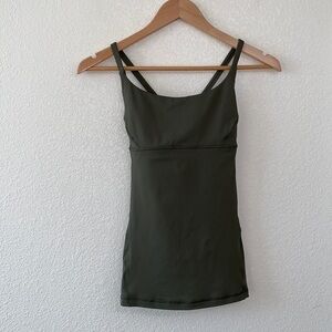 Lululemon Power Y Tank Top Forest Dark Olive Green Yoga Cami Built-in Bra Size 4